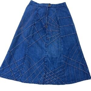 VTG Spiegel Denim Jean Skirt A-Line Patchwork Unique Design Size 11/12‎